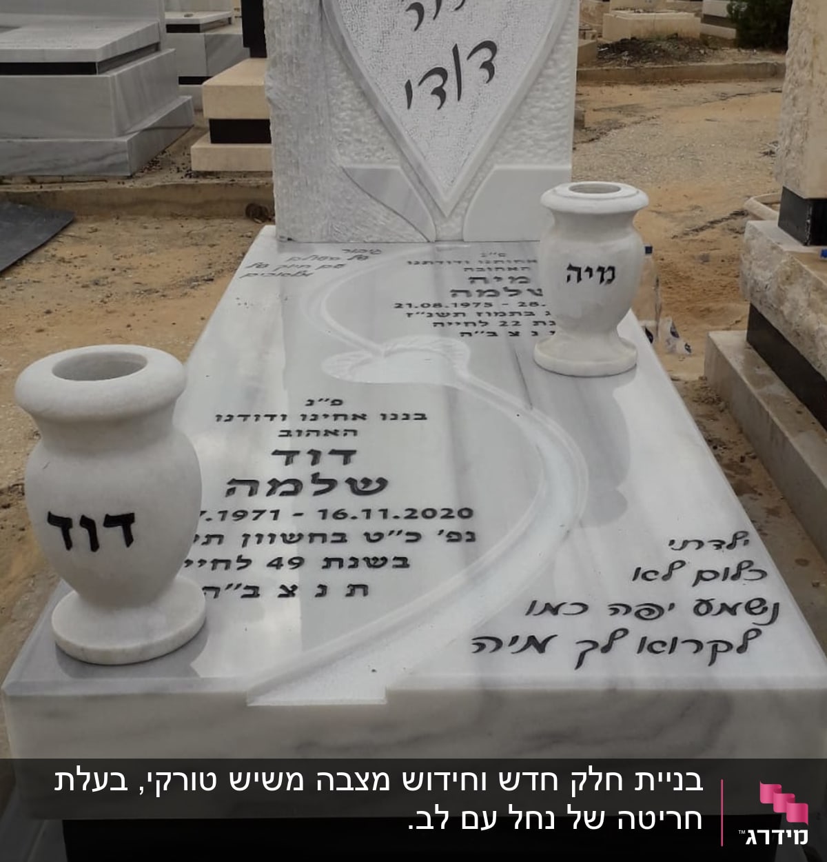 מצבות שיש עם כיתוב בעברית ועיטורים